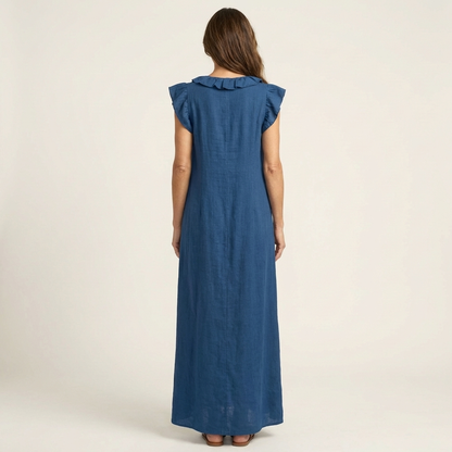 Josette | Vestito lungo in lino con scollo a V e volant