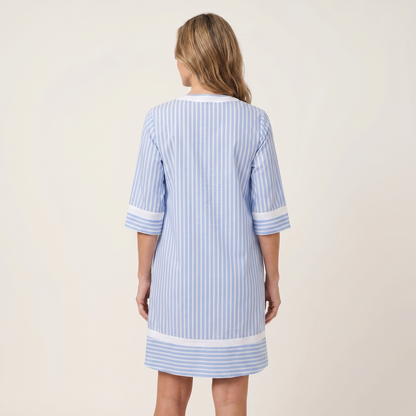 Sanina | Vestito dritto in cotone a righe con bordo a contrasto, scollo a V