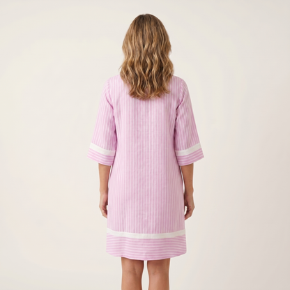 Sanina | Vestito dritto in cotone a righe con bordo a contrasto, scollo a V