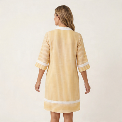 Sanina | Vestito dritto in cotone a righe con bordo a contrasto, scollo a V