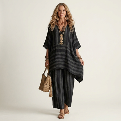 Kiara | Set a due pezzi in cotone-lino a righe