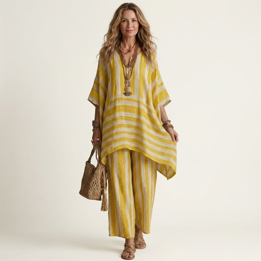 Kiara | Set a due pezzi in cotone-lino a righe