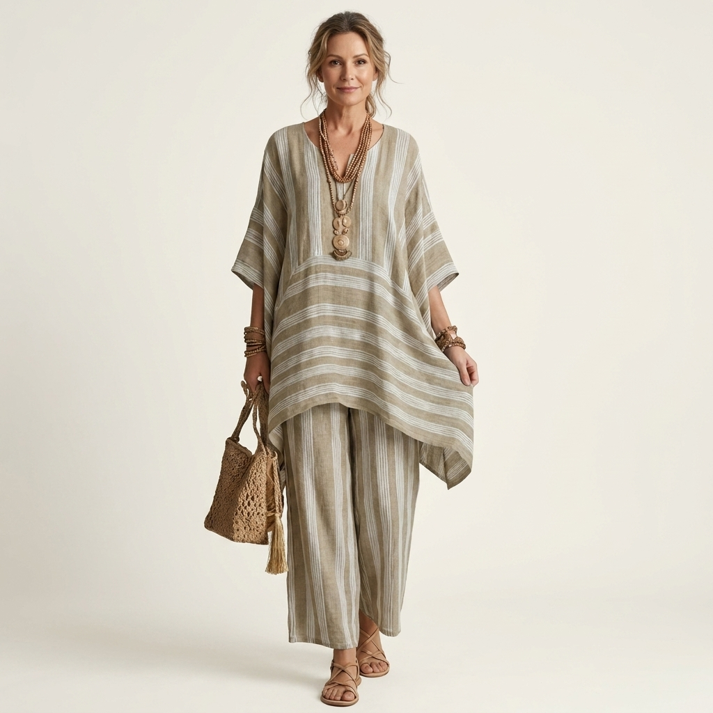 Kiara | Set a due pezzi in cotone-lino a righe