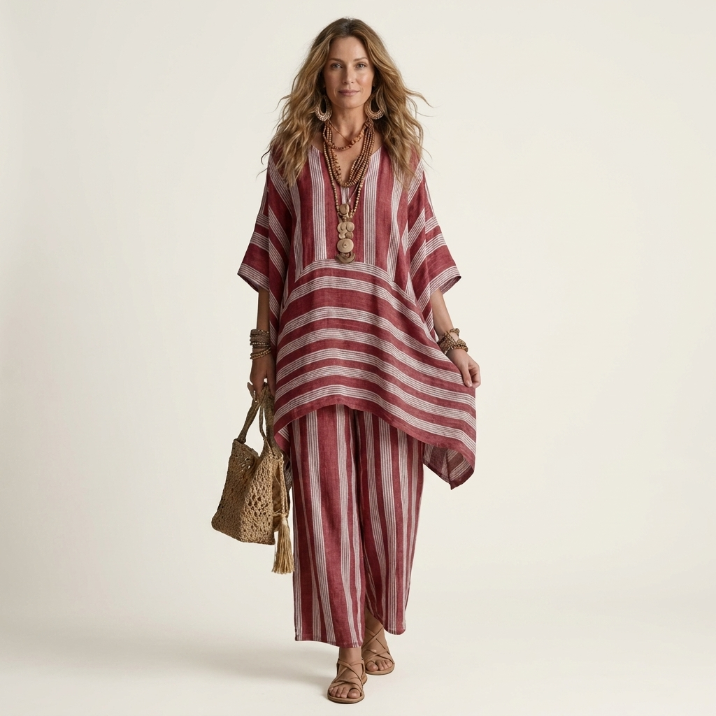 Kiara | Set a due pezzi in cotone-lino a righe