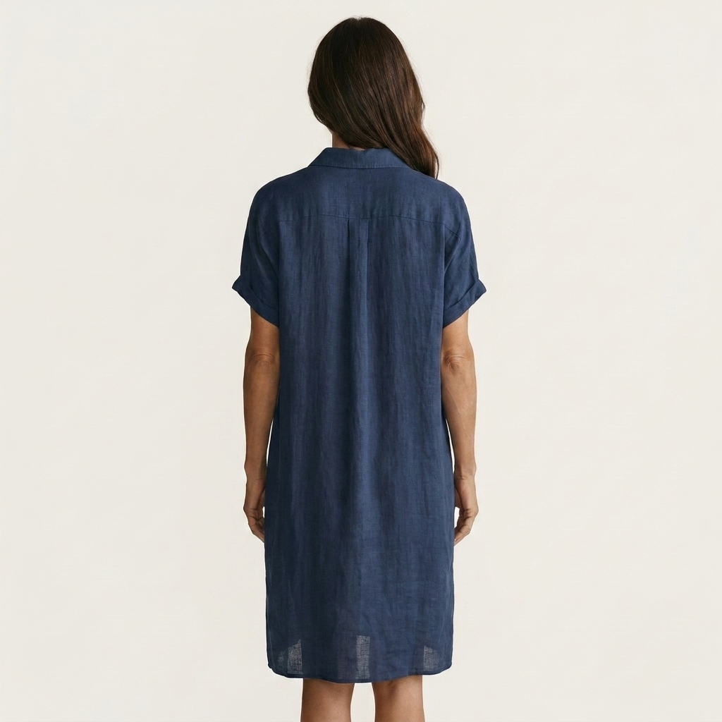 Nidalie | Vestito chemisier midi in cotone-lino con polsini arrotolati