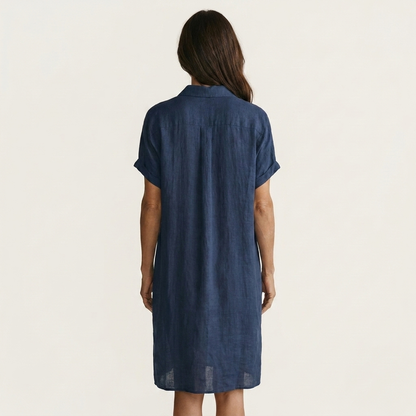Nidalie | Vestito chemisier midi in cotone-lino con polsini arrotolati