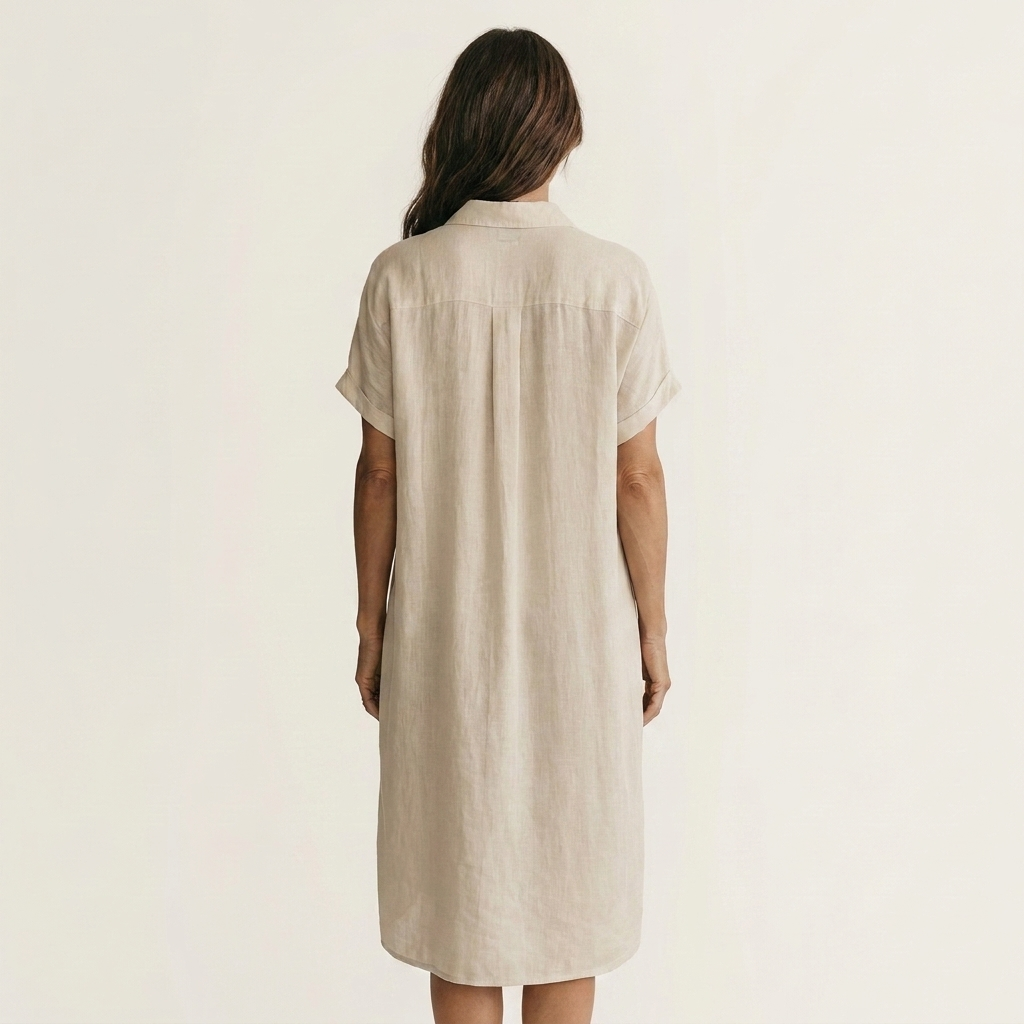 Nidalie | Vestito chemisier midi in cotone-lino con polsini arrotolati
