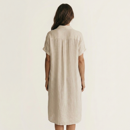 Nidalie | Vestito chemisier midi in cotone-lino con polsini arrotolati