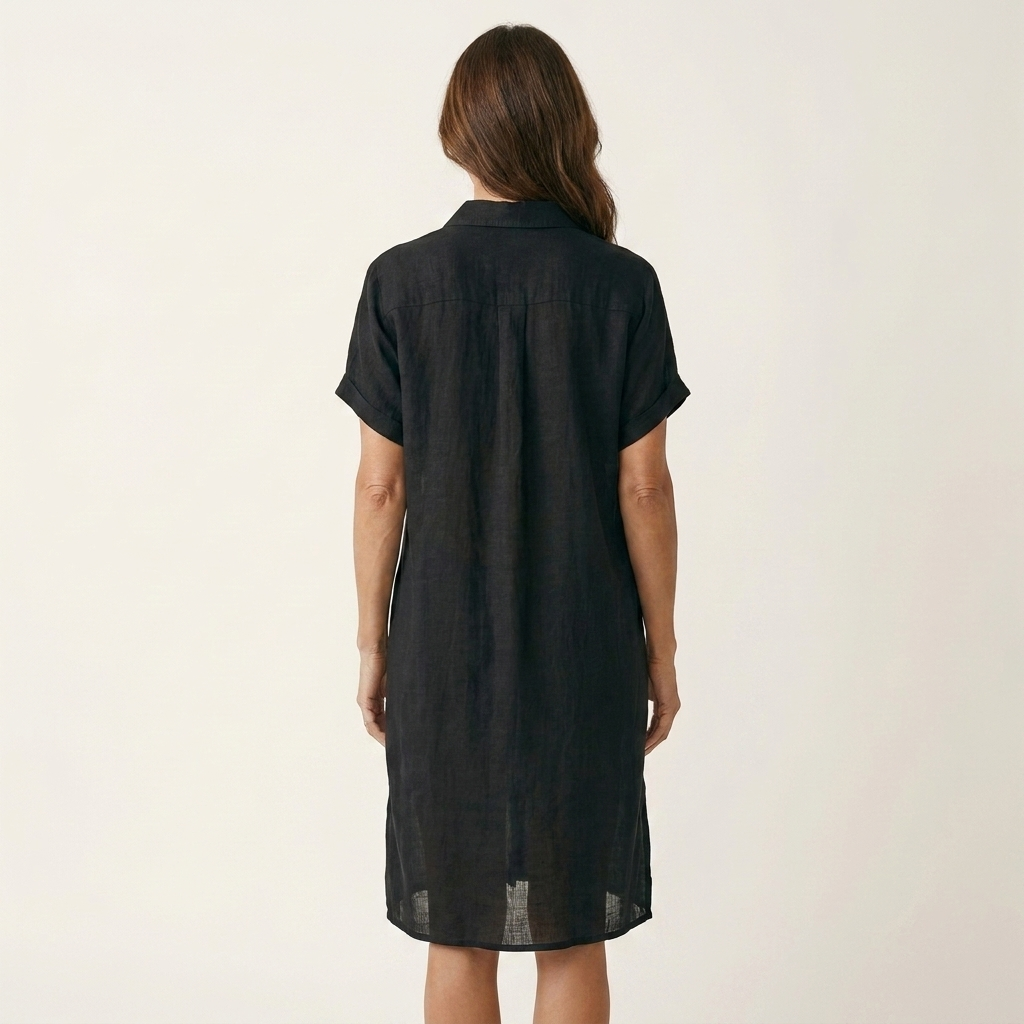 Nidalie | Vestito chemisier midi in cotone-lino con polsini arrotolati