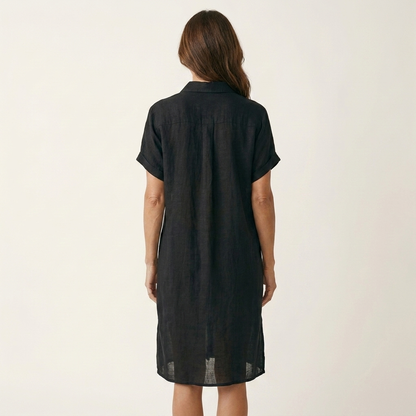 Nidalie | Vestito chemisier midi in cotone-lino con polsini arrotolati