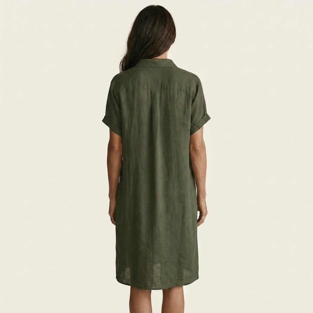 Nidalie | Vestito chemisier midi in cotone-lino con polsini arrotolati