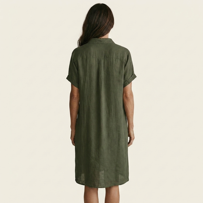 Nidalie | Vestito chemisier midi in cotone-lino con polsini arrotolati