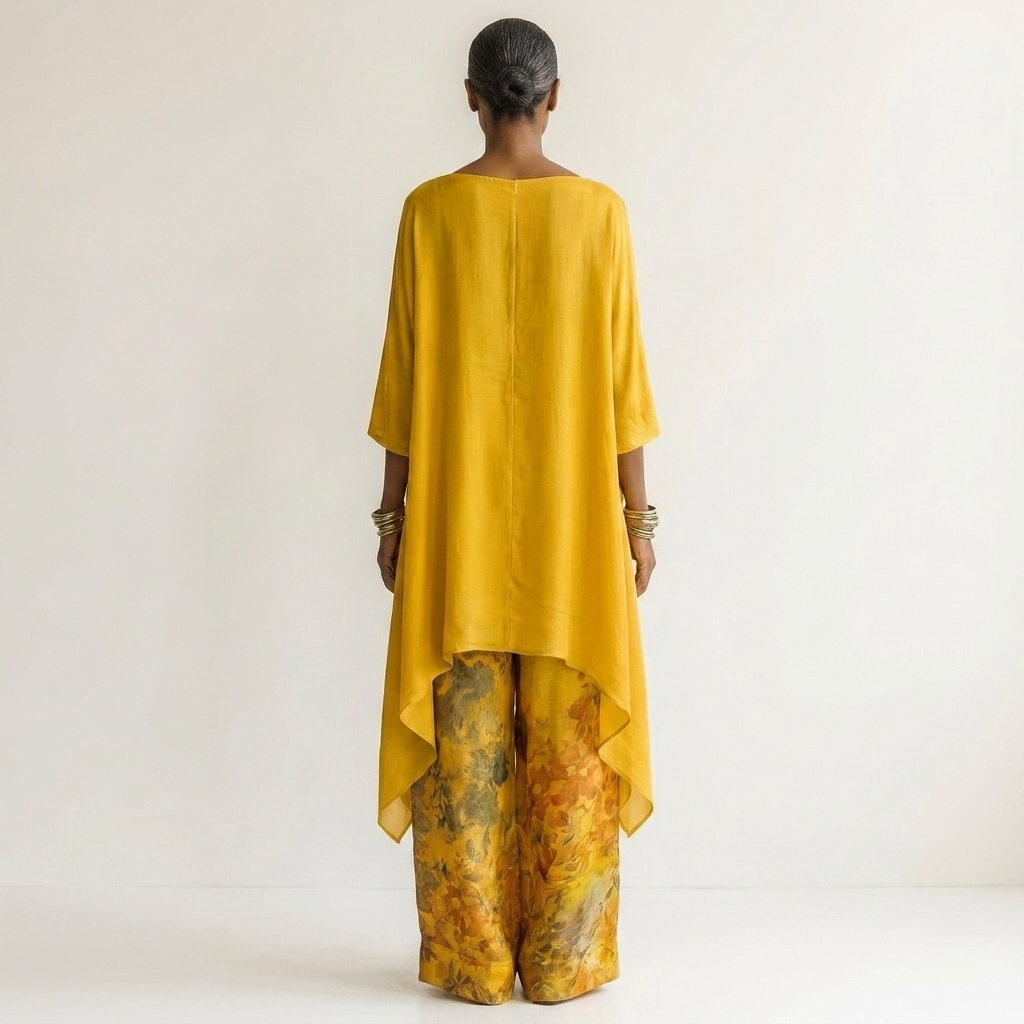 Cariola | Set due pezzi in cotone-seta con tunica asimmetrica