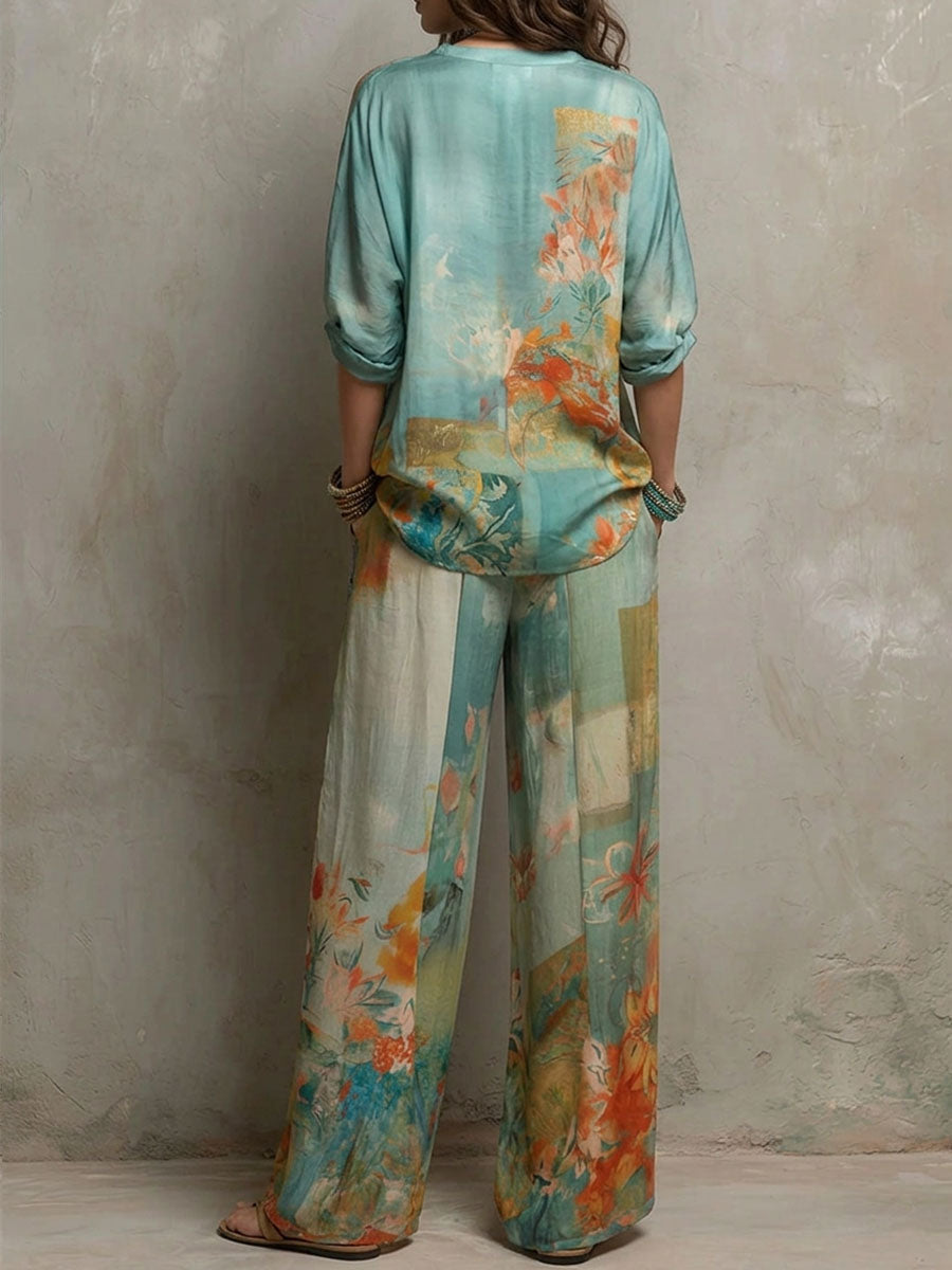 Chiara | Set elegante con stampa floreale e pantaloni a palazzo