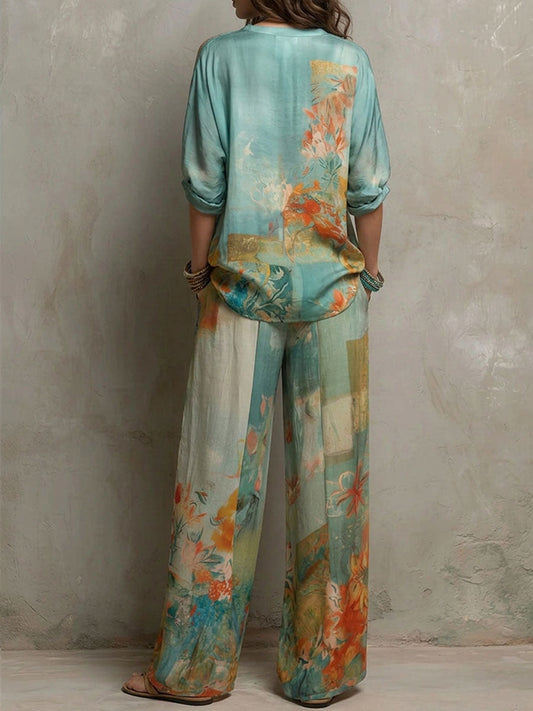 Chiara | Set elegante con stampa floreale e pantaloni a palazzo