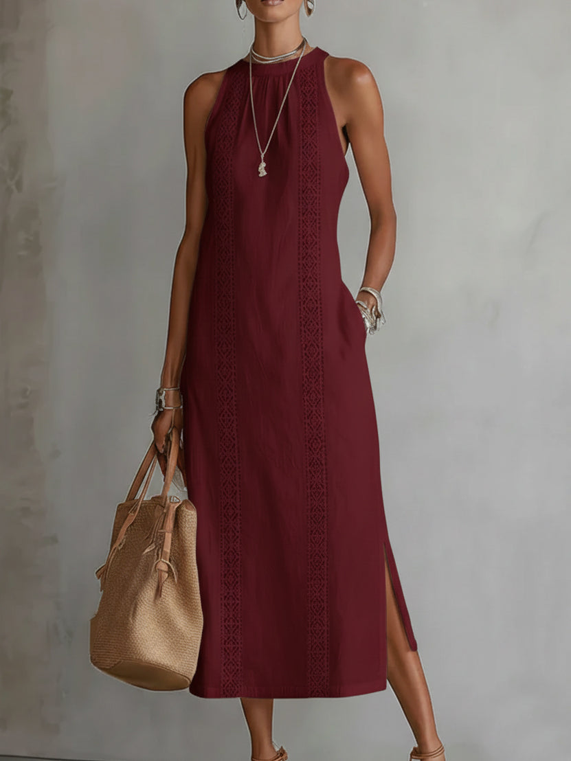 Jimena | Abito midi rilassato con colletto mandarino ricamato