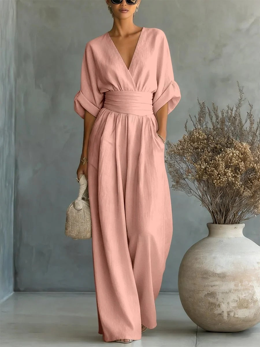 Tuta elegante con scollo a V e vita alta • S1