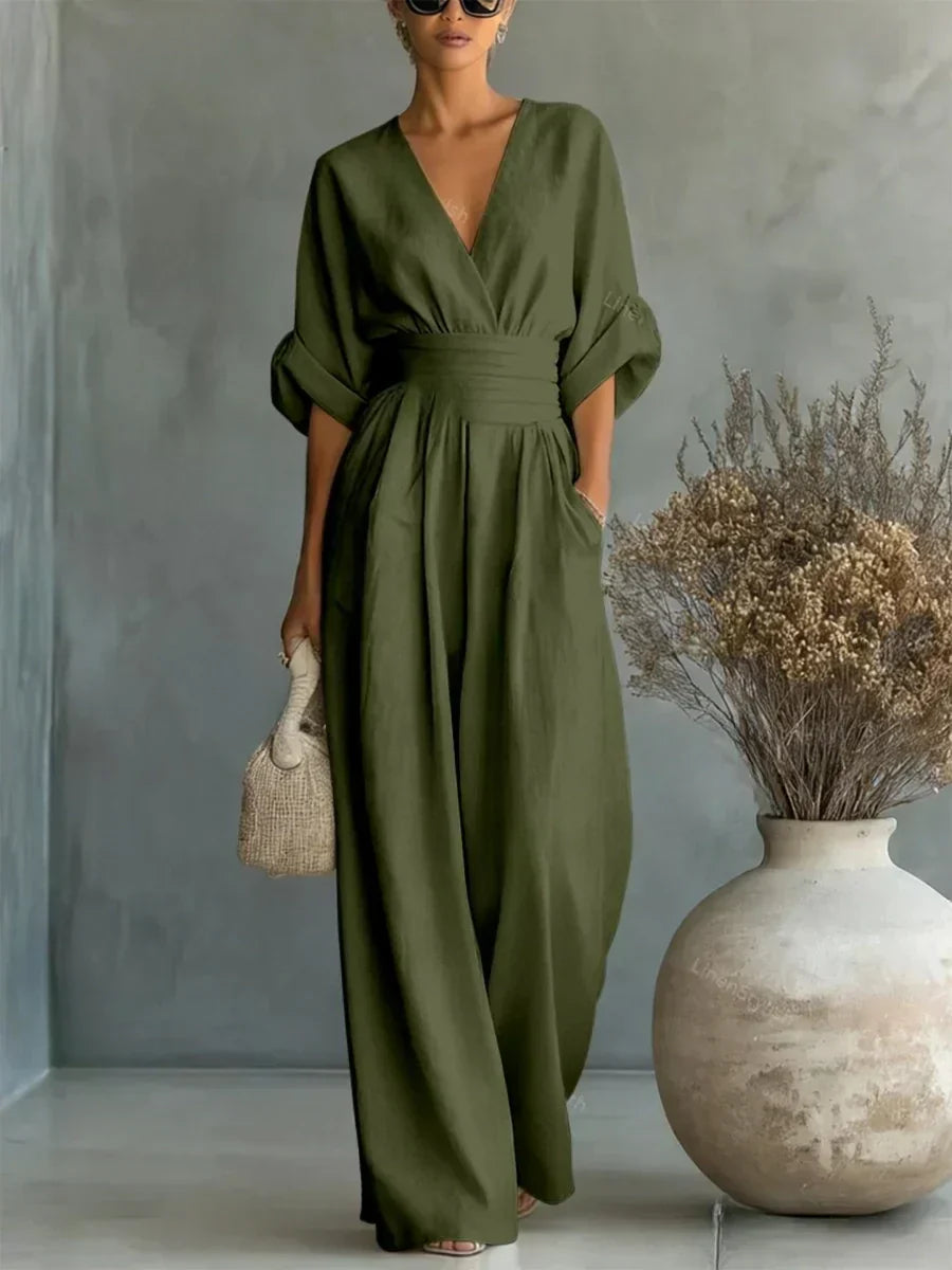 Tuta elegante con scollo a V e vita alta • S1