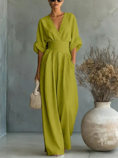 Tuta elegante con scollo a V e vita alta • S1
